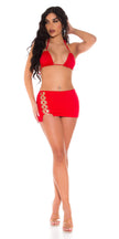 Sexy KouCla Set skirt + bra with rhinestone rings Red O/S
