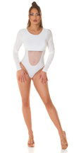 Sexy Koucla Body with Mesh Insert and long sleeves White O/S