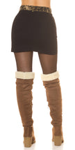 Sexy Denim Mini Skirt with Leo Look Waistband Black S