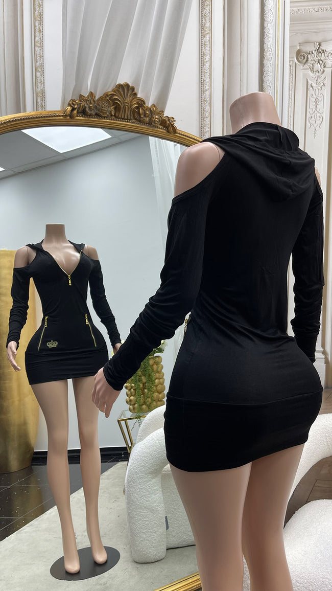 Sexy Koucla longsleeve Minidress with Cut Outs Black O/S