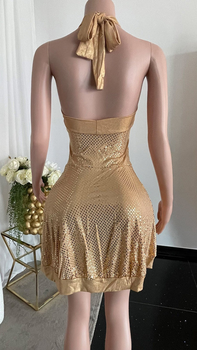 Sexy Neckholder Minidress with glitter Gold XL