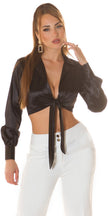 Sexy satin look blouse to tie Black O/S