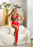Sexy Koucla asymmetrical Pants in leather look Red L