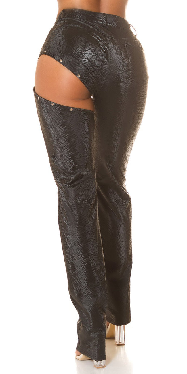 Sexy Koucla Wetlook Pants with Snake Print & Cut Out Snake S