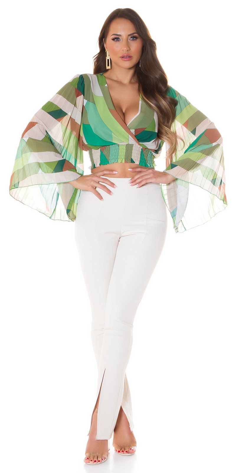 Trendy Highwaist pants with Cuts BlogerStyle Beige L