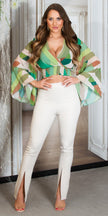 Trendy Highwaist pants with Cuts BlogerStyle Beige L
