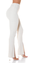Trendy Highwaist pants with Cuts BlogerStyle Beige L
