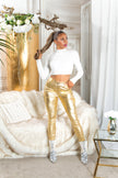 Trendy Metallic Look Cargo Pants Gold S
