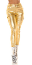 Trendy Metallic Look Cargo Pants Gold S