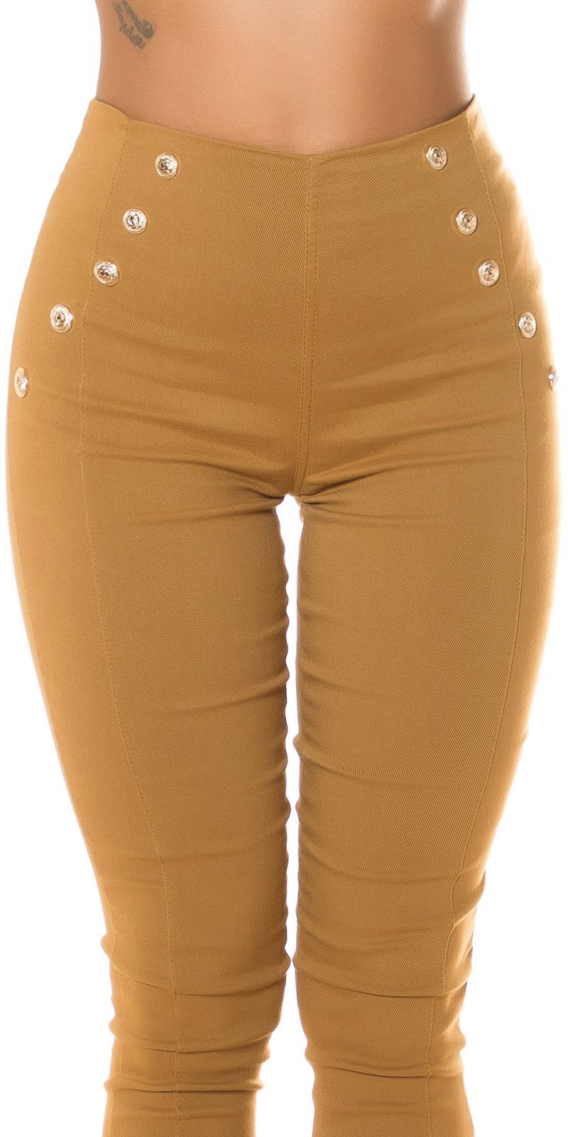 Sexy Highwaist Pants with decorative buttons Caramel L/XL