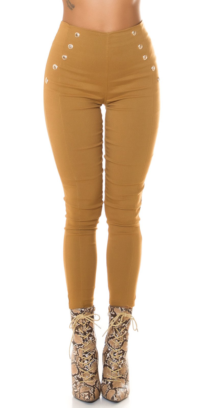 Sexy Highwaist Pants with decorative buttons Caramel S/M