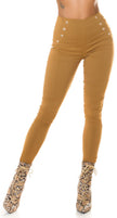 Sexy Highwaist Pants with decorative buttons Caramel S/M