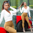 Sexy Highwaist Pants with decorative buttons Caramel S/M