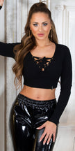Sexy KouCla crop ribbed jumper with lacing Black O/S