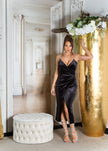 Sexy velvet look dress with glitter straps Black M