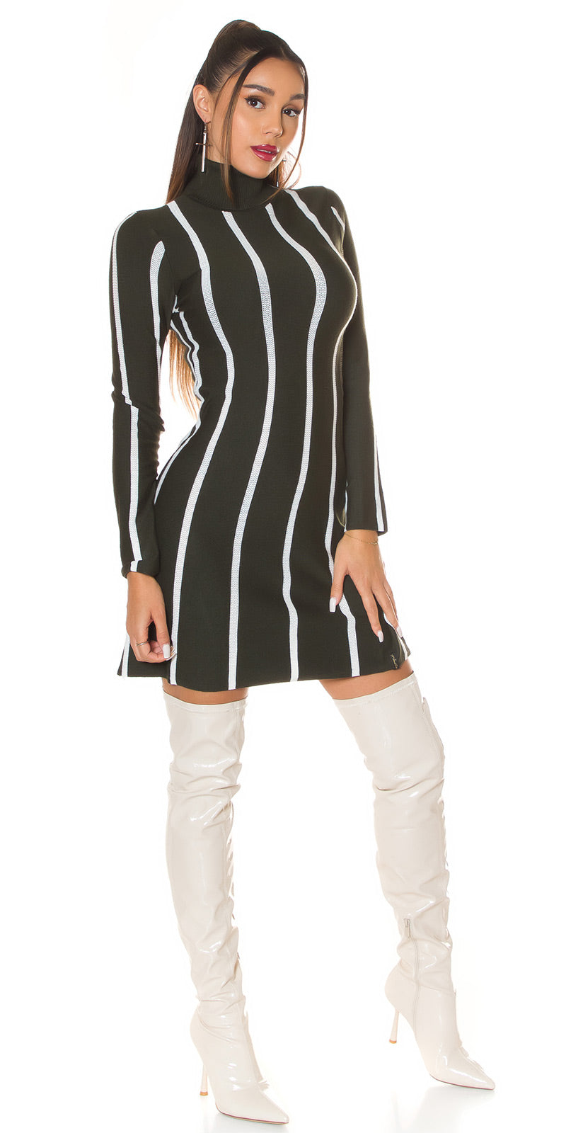 Sexy KouCla turtleneck knit dress Khaki O/S