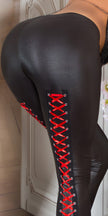 Sexy KouCla Wetlook leggings with lacing at back Black S/M