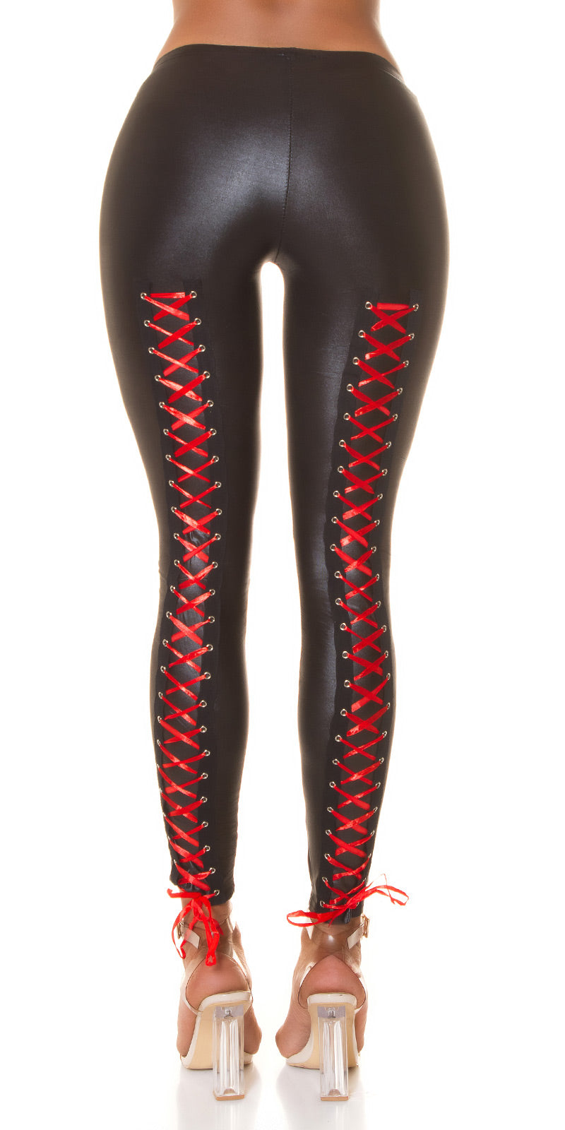 Sexy KouCla Wetlook leggings with lacing at back Black S/M