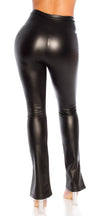 Sexy Bootcut Faux Leather Pants with side Slit Black M
