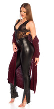 Sexy Bootcut Faux Leather Pants with side Slit Black M