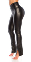 Sexy Bootcut Faux Leather Pants with side Slit Black M