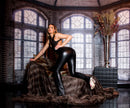 Sexy Bootcut Faux Leather Pants with side Slit Black M