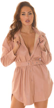 Sexy Faux Leather Shirt Dress Oldrose O/S