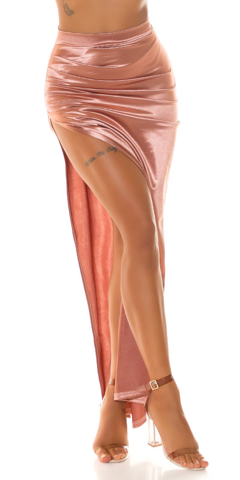 Sexy Koucla draped Maxi Skirt in Satin Look Bronze L