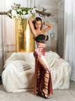 Sexy Koucla draped Maxi Skirt in Satin Look Bronze L