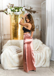 Sexy Koucla draped Maxi Skirt in Satin Look Bronze L