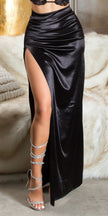 Sexy Koucla draped Maxi Skirt in Satin Look Black L