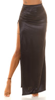 Sexy Koucla draped Maxi Skirt in Satin Look Black L