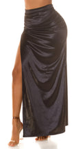 Sexy Koucla draped Maxi Skirt in Satin Look Black L