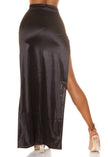 Sexy Koucla draped Maxi Skirt in Satin Look Black L