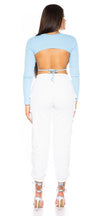 Sexy Long Sleeve Top Backless Light Blue O/S