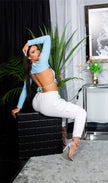 Sexy Long Sleeve Top Backless Light Blue O/S