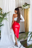 Soo Sexy! Koucla faux leather skirt with XL leg slit Red O/S