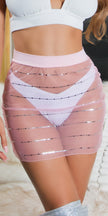 Sexy Koucla Mesh Mini Skirt with glitter / Cover-Up Rose L