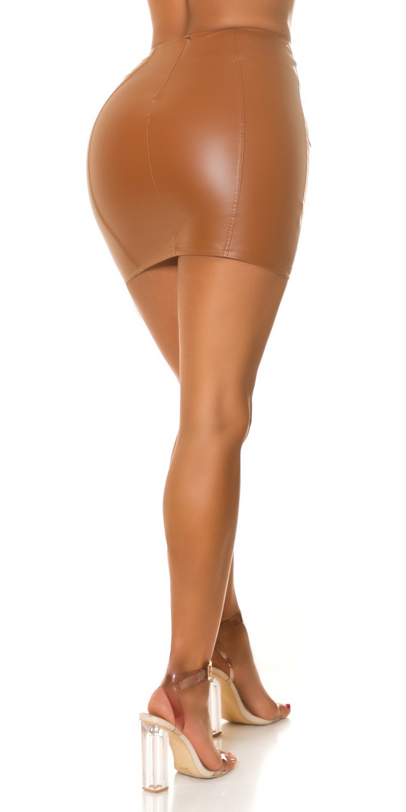 Sexy Koucla leather look mini skirt with lacing Braun L