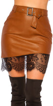Sexy Leather Look Skirt with Lace Braun L