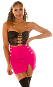 Sexy Highwaist Mini Skirt with Decorative Buttons Pink XL