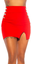 Sexy Highwaist Mini Skirt with Decorative Buttons Red XL