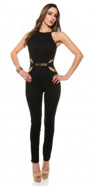 Sexy KouCla Neck jumpsuit + sexy insight. skinny Black XL