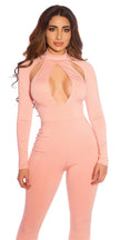 Sexy long sleeve jumpsuit with cut outs Oldrose M