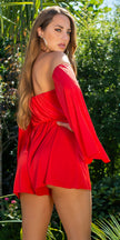 Sexy KouCla Bandeau Jumpsuit with separate sleeves Red O/S