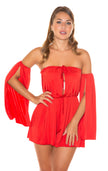 Sexy KouCla Bandeau Jumpsuit with separate sleeves Red O/S