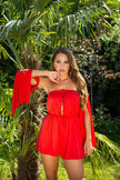 Sexy KouCla Bandeau Jumpsuit with separate sleeves Red O/S