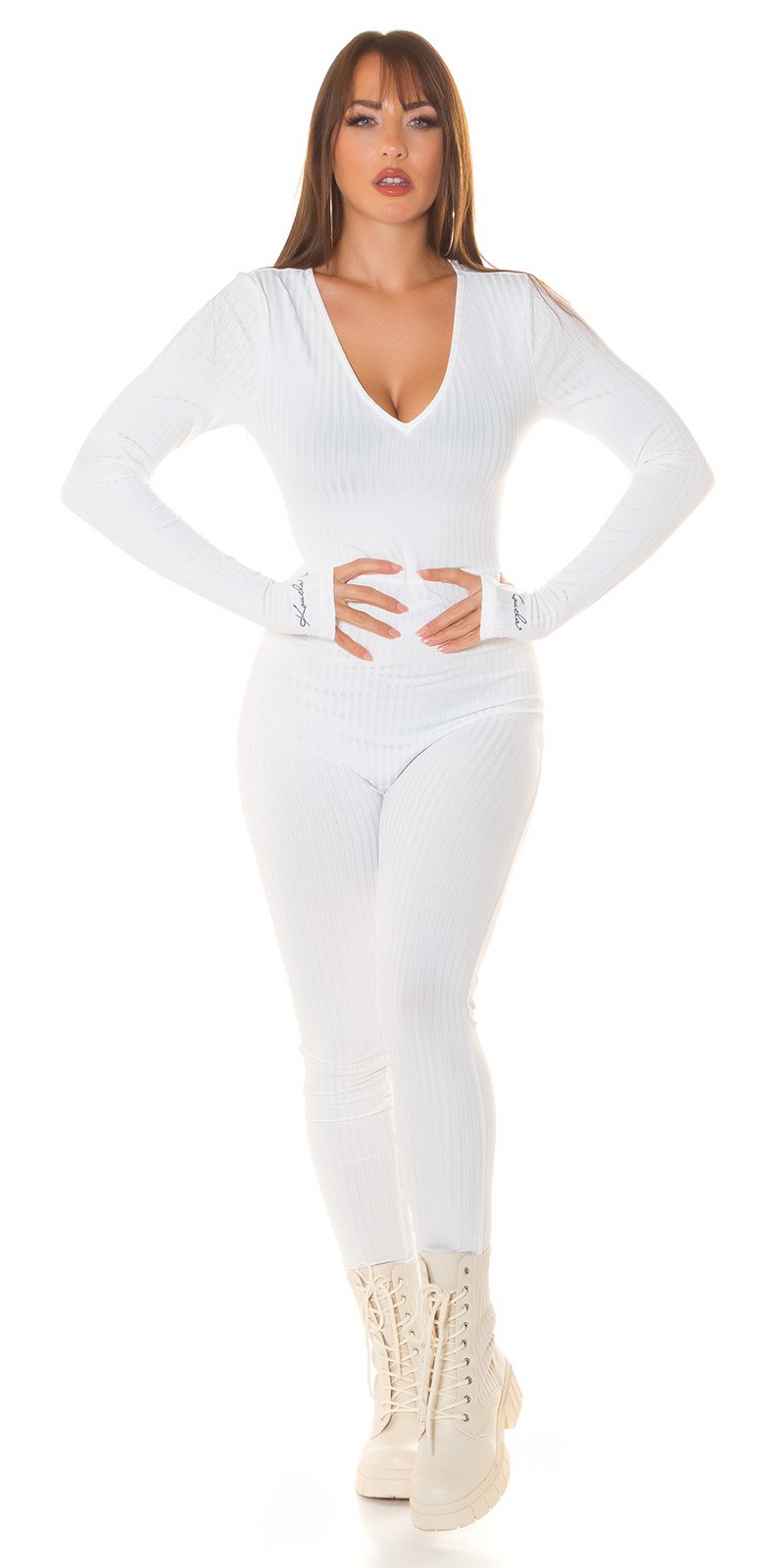 Hey Sexy! Koucla long sleeve jumpsuit V-Cut! White L