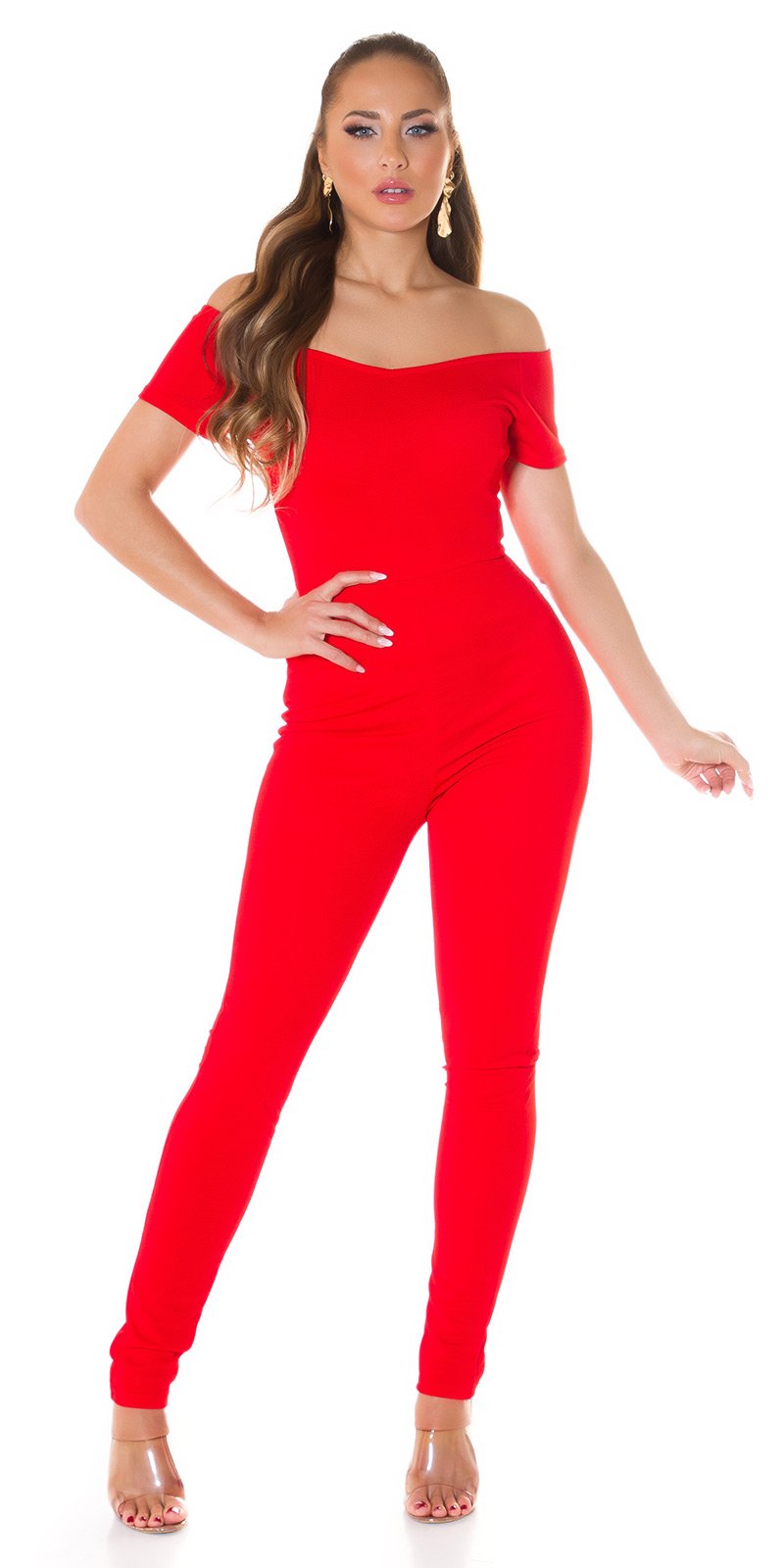 Sexy Koucla must-have jumpsuit Carmen neckline Red L