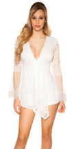 Sexy playsuit with bell sleeves and lace White O/S